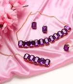 Purple Stylish Big Stone Choker Necklace With Finger Ring ,Earrings & Bracelet for Party Wear