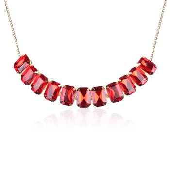 Red Stylish Big Stone Choker Necklace With Finger Ring ,Earrings & Bracelet for Party Wear 3
