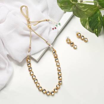 Elegant Single Line Gold-Plated Kundan Studded Handcrafted Jewellery Set for Women 1
