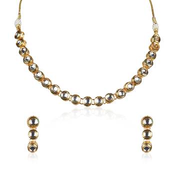 Elegant Single Line Gold-Plated Kundan Studded Handcrafted Jewellery Set for Women 2