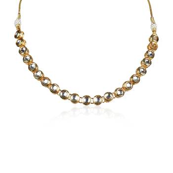 Elegant Single Line Gold-Plated Kundan Studded Handcrafted Jewellery Set for Women 3