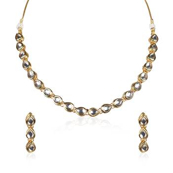 Elegant Single Line Gold-Plated Kundan Studded Handcrafted Jewellery Set for Women 2