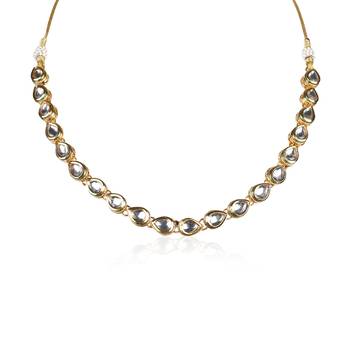 Elegant Single Line Gold-Plated Kundan Studded Handcrafted Jewellery Set for Women 3