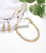 Elegant Single Line Gold-Plated Kundan Studded Handcrafted Jewellery Set for Women