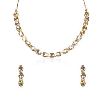 Elegant Single Line Gold-Plated Kundan Studded Handcrafted Jewellery Set for Women 2