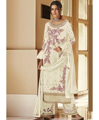 Off White Georgette Party Wear Salwar Kameez 1