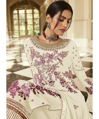 Off White Georgette Party Wear Salwar Kameez 2