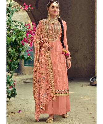 Peach Georgette Party Wear Salwar Kameez 1