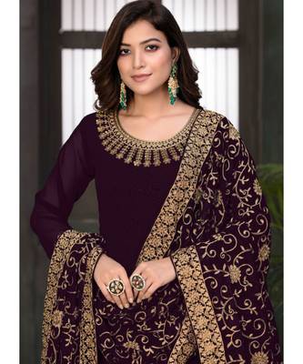 Wine Georgette Anarkali Salwar Kameez 2