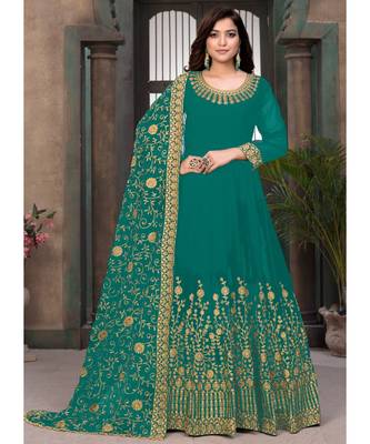 Turquoise Georgette Anarkali Salwar Kameez 1