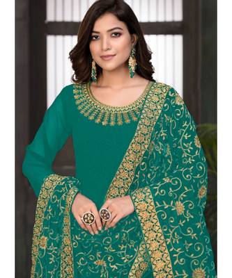 Turquoise Georgette Anarkali Salwar Kameez 2