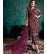 Wine Net Party Wear Salwar Kameez