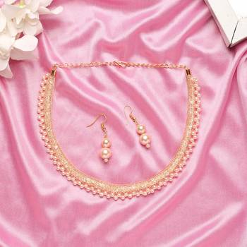 Classic Gold Plated Layered Chain With Pearls Necklace Set With Matching Earrings For Women & Girls 1