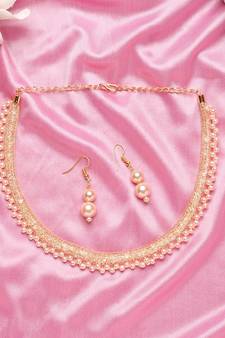 Classic Gold Plated Layered Chain With Pearls Necklace Set With Matching Earrings For Women & Girls