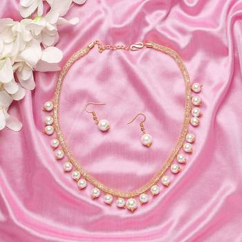 Classic Gold Plated Layered Chain With Pearls Necklace Set With Matching Earrings For Women & Girls 1
