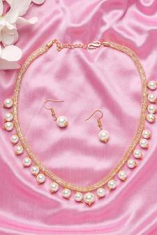 Classic Gold Plated Layered Chain With Pearls Necklace Set With Matching Earrings For Women & Girls