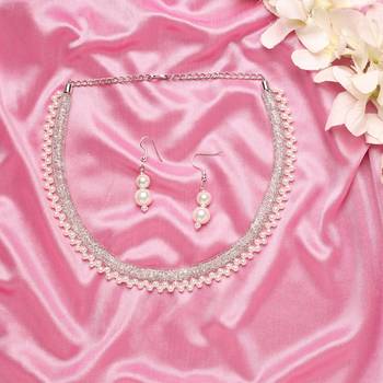 Classic Silver Plated Layered Chain With Pearls Necklace Set With Matching Earrings For Women & Girls 1