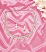 Classic Silver Plated Layered Chain With Pearls Necklace Set With Matching Earrings For Women & Girls