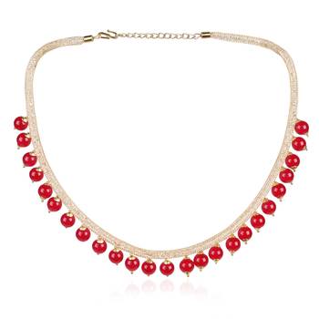 CLASSIC GOLD PLATED LAYERED CHAIN WITH Red PEARLS NECKLACE SET WITH MATCHING EARRINGS FOR WOMEN & GIRLS 3