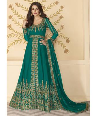 Turquoise Georgette Anarkali Salwar Kameez 1