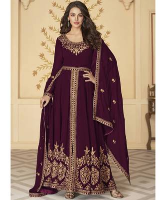 Wine Georgette Anarkali Salwar Kameez 1
