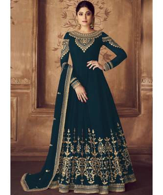 Dark Teal Georgette Anarkali Salwar Kameez 1