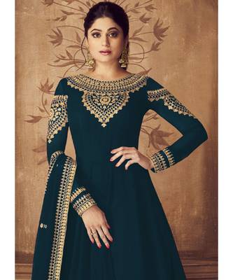 Dark Teal Georgette Anarkali Salwar Kameez 2
