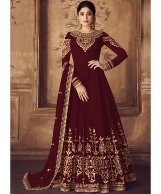 Dark Maroon Georgette Anarkali Salwar Kameez 1