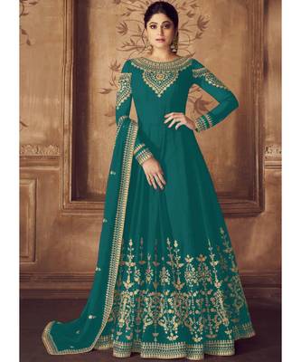 Turquoise Georgette Anarkali Salwar Kameez 1