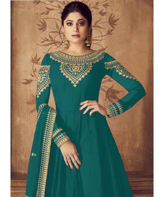 Turquoise Georgette Anarkali Salwar Kameez 2