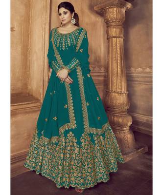 Turquoise Georgette Anarkali Salwar Kameez 1