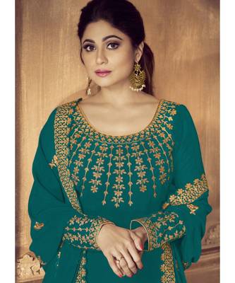 Turquoise Georgette Anarkali Salwar Kameez 2