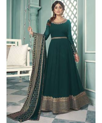 Dark Teal Georgette Anarkali Salwar Kameez 1