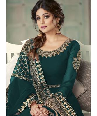 Dark Teal Georgette Anarkali Salwar Kameez 2