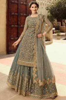 Grey Net Party Wear Salwar Kameez