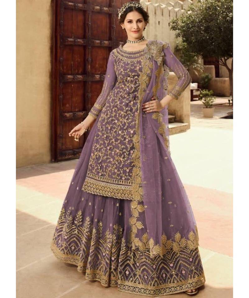 Lavender Net Party Wear Salwar Kameez