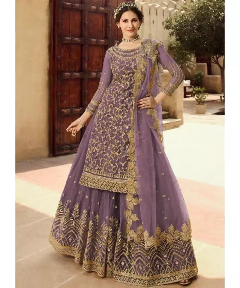 Lavender Net Party Wear Salwar Kameez
