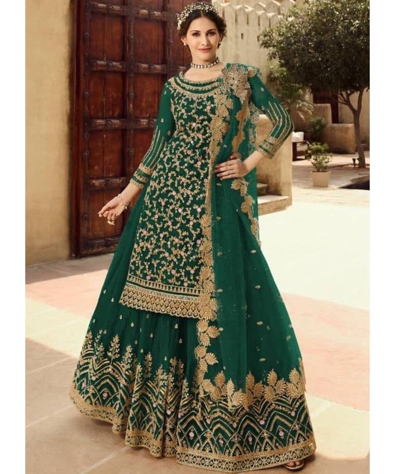 Green Net Party Wear Salwar Kameez
