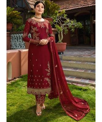 Maroon Georgette Party Wear Salwar Kameez 1