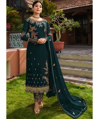 Dark Teal Georgette Party Wear Salwar Kameez 1