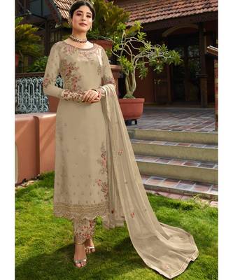 Beige Georgette Party Wear Salwar Kameez 1
