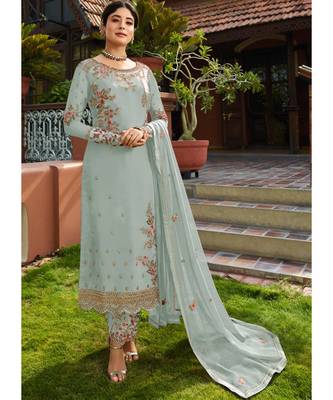 Turquoise Georgette Party Wear Salwar Kameez 1