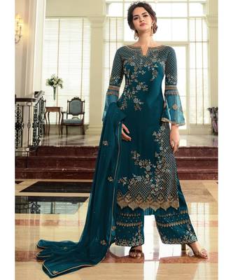 Teal Georgette Party Wear Salwar Kameez 1