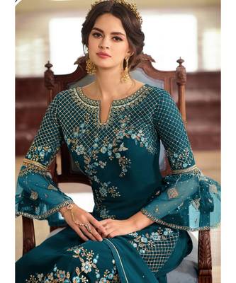 Teal Georgette Party Wear Salwar Kameez 2