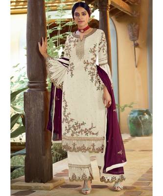 Off White Georgette Party Wear Salwar Kameez 1