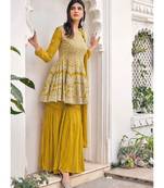 Ochre Yellow Embroidered Gharara Suit