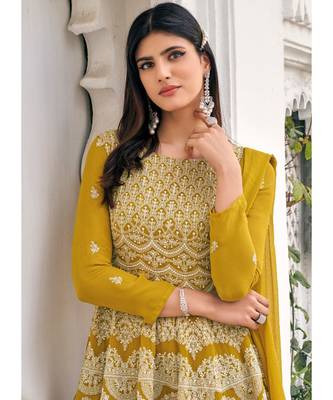 Ochre Yellow Embroidered Gharara Suit 2