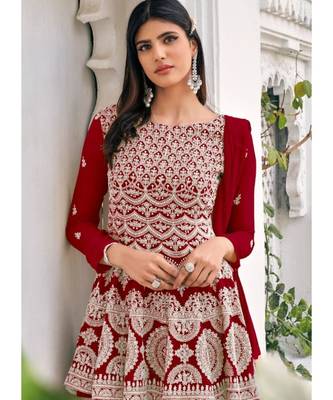 Ochre Red Embroidered Gharara Suit 2