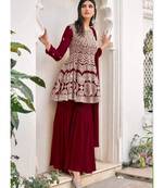Ochre Maroon Embroidered Gharara Suit