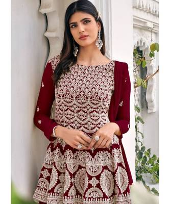 Ochre Maroon Embroidered Gharara Suit 2